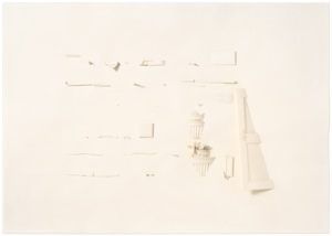 Untitled (Rosa Klett, Kueferwerkzeug, Zimmer hinten rechts), 2009, paper / beeswax, 102 x 73 x 5 cm