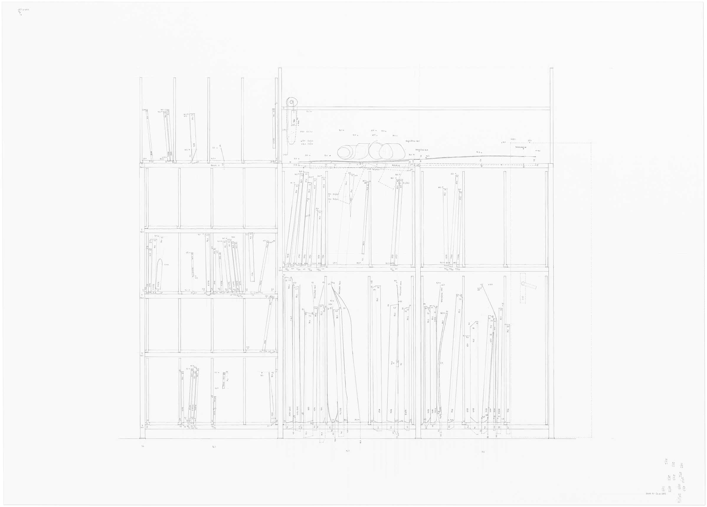 Pencil drawing of the series »Depot« [Storage] by Herbert Stattler.