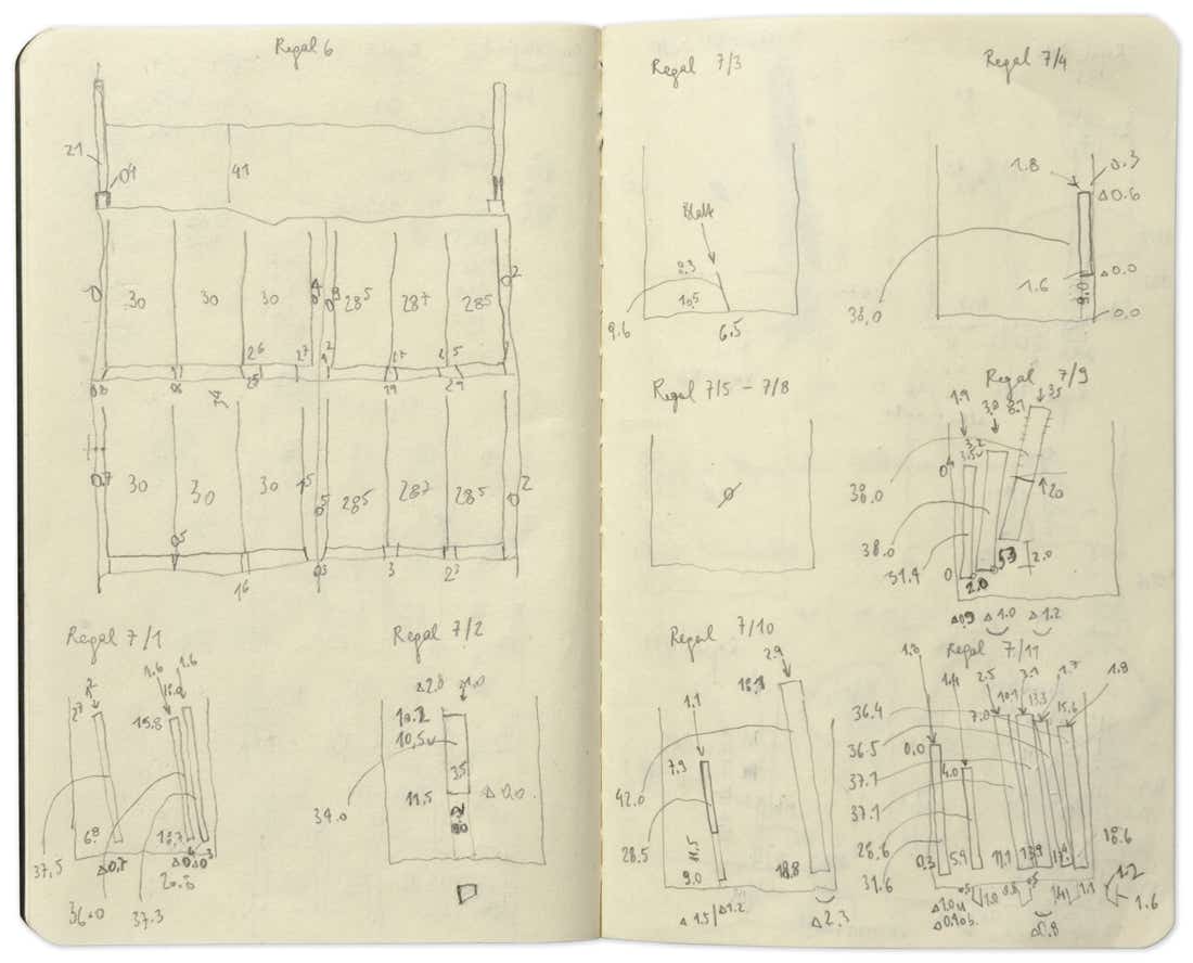 Pageview of the sketchbook of the series »Depot« [Storage] by Herbert Stattler.