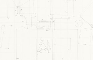 Detailed large-scale pencil drawing by Herbert Stattler showing a top-down cartographic mapping of a desk surface with outlines of office objects and personal items.