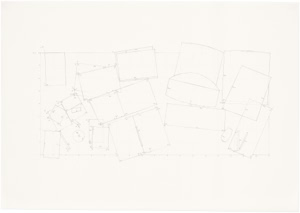Detailed large-scale pencil drawing by Herbert Stattler showing a top-down cartographic mapping of a desk surface with outlines of office objects and personal items.
